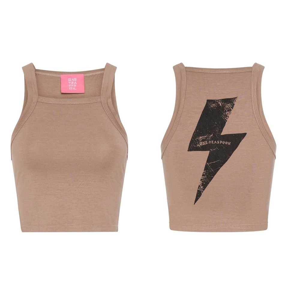 One‎ Teaspoon NEW Lightning Bolt Rally Tank Cropped Top Pink Smoke Size XL